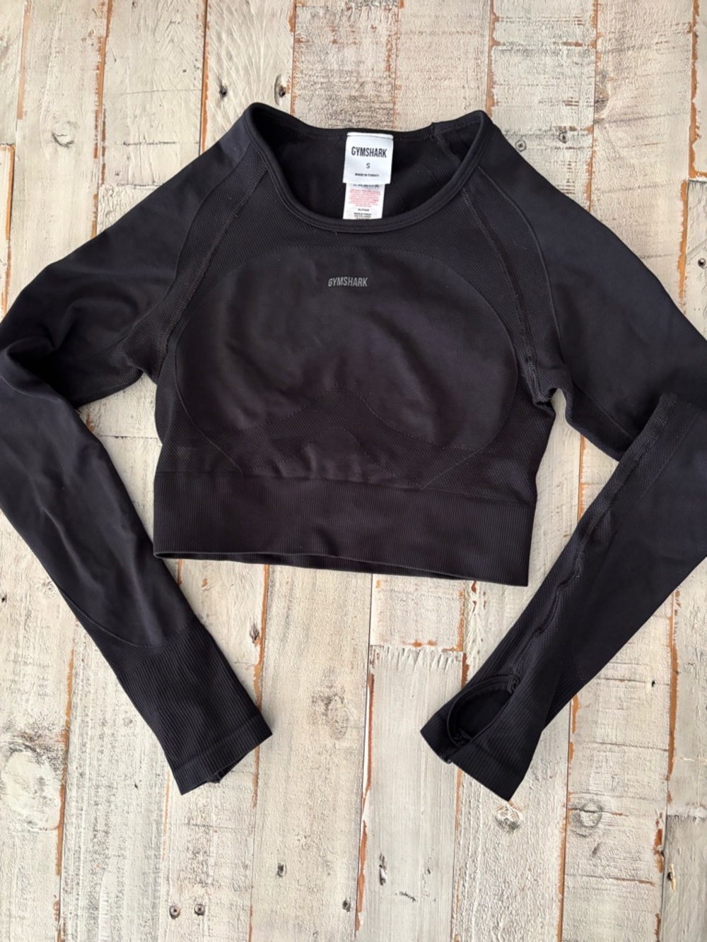 Gymshark Black Long-Sleeve Cropped Seamless Top